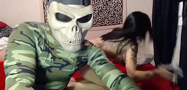  Busty sexy brunette sucks a dick to a dead soldier